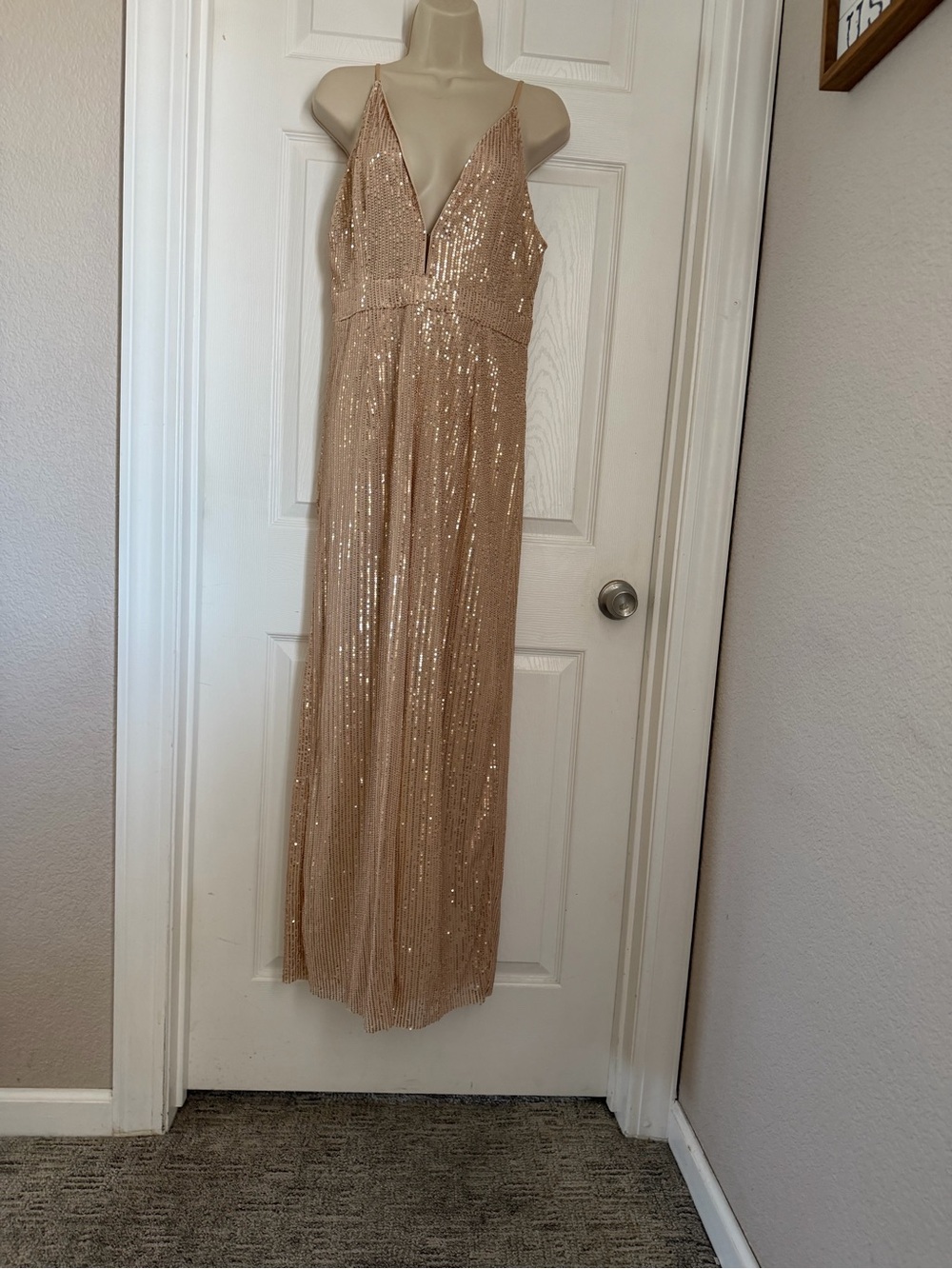 Double Crazy Rose Gold Sequin Wide Leg Plunge Neck Jumpsuit